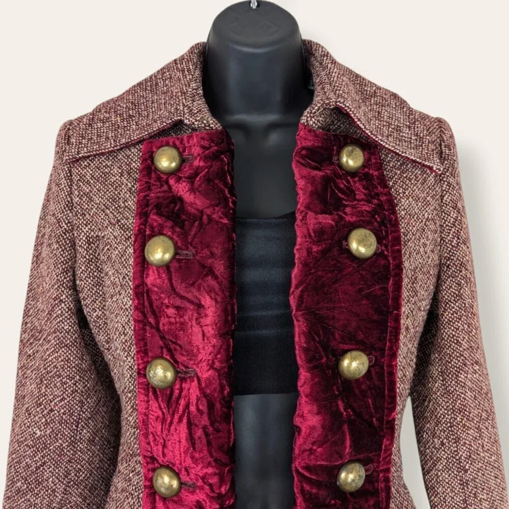 Guess Red Tweed Military-Style Jacket - Picture 4 of 13